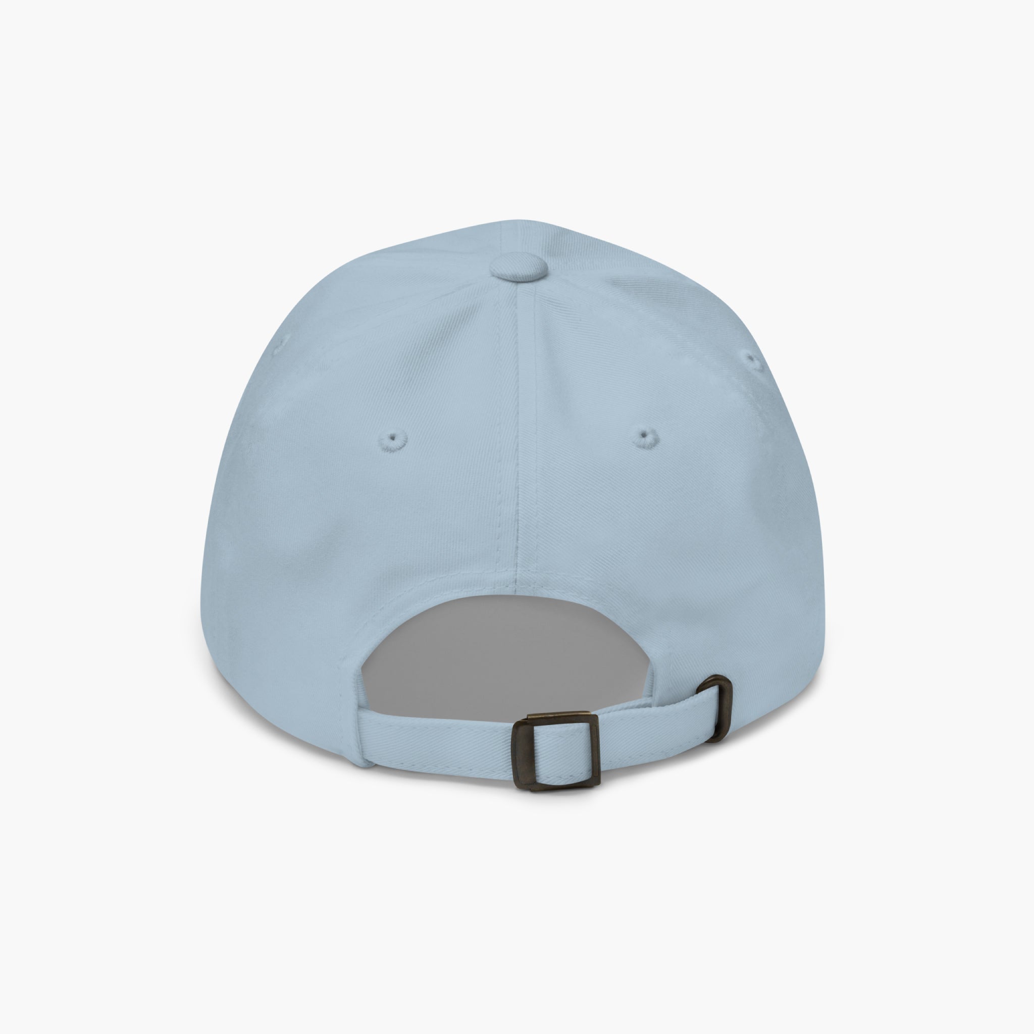 Light blue baseball cap back with buckle on a white background