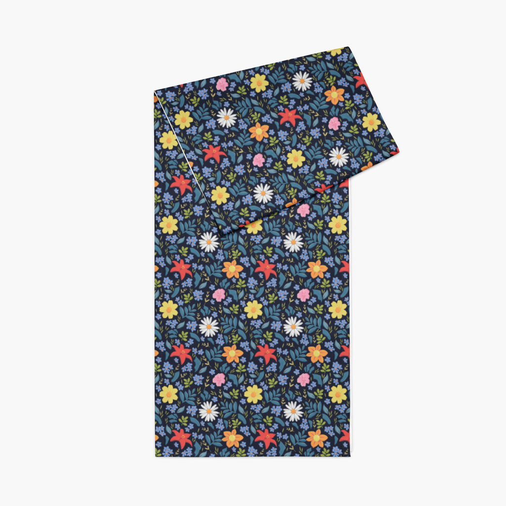 Blue Floral patterned table runner with a white background