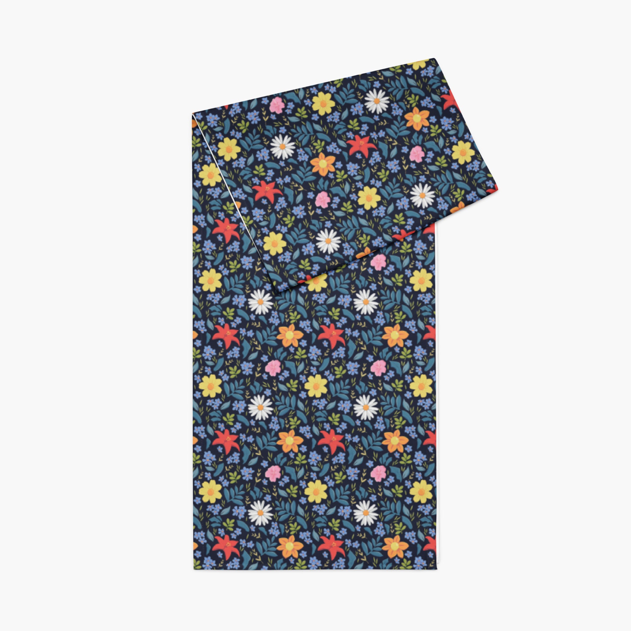 Blue Floral patterned table runner with a white background