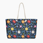 Blue Floral patterned tote bag on a white background