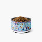 Dog food bowl with a dog-gear-themed design on a white background
