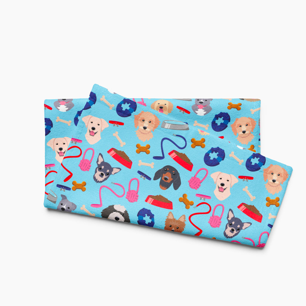 Cloth kitchen hand towel with dog gear pattern on a white background