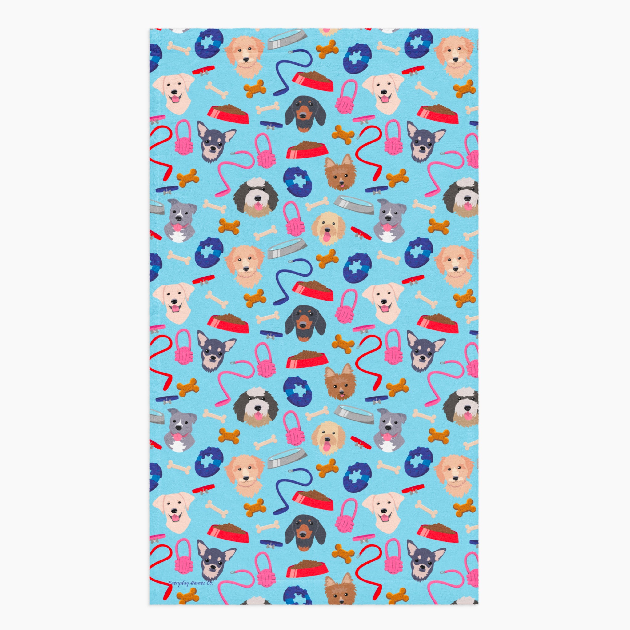 Cloth kitchen hand towel with dog gear pattern on a white background