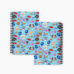 Front and Back covers of  spiral notebooks with a dog-themed cover design on a white background