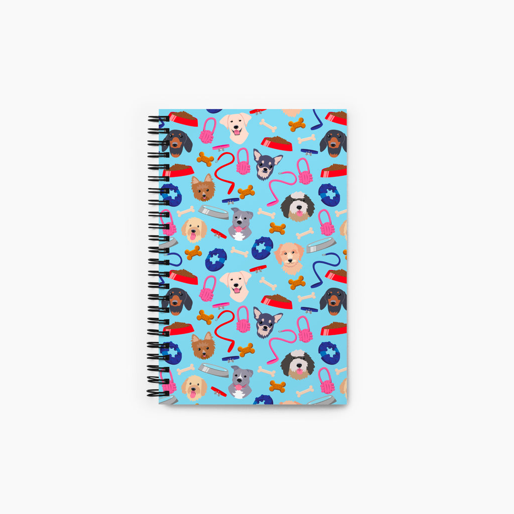 Spiral Notebook with dog-themed design on a white background