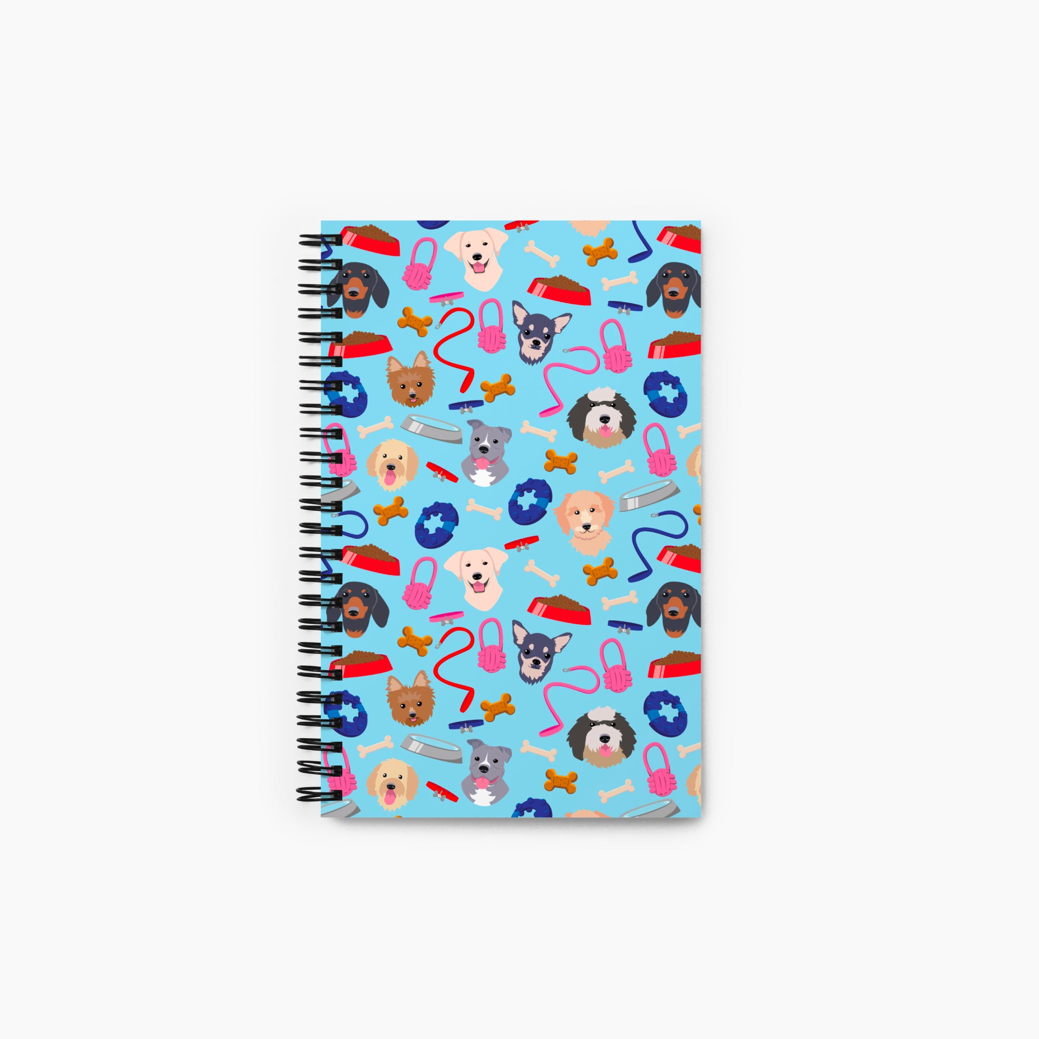 Spiral Notebook with dog-themed design on a white background