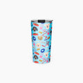 Tumbler with blue dog-themed design on a white background
