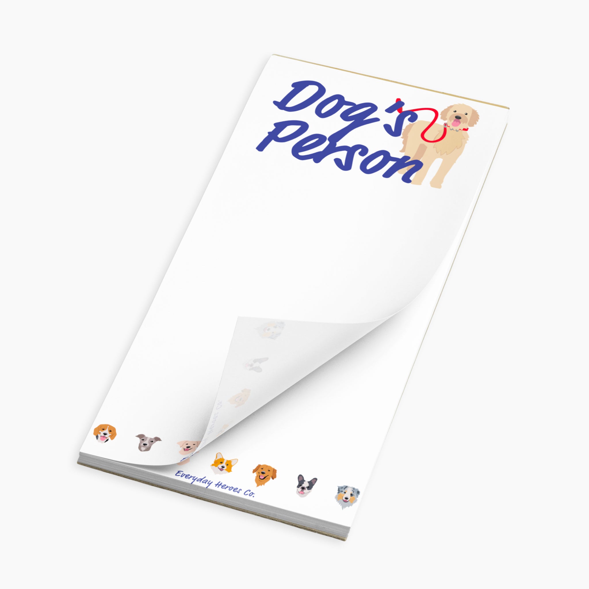 Notepad with 'Dog's Petson' text and dog illustrations on a white background