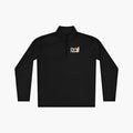 Black long-sleeve quarter zip with 'Dog's Person Everyday Hero' text and dog illustration on a white background