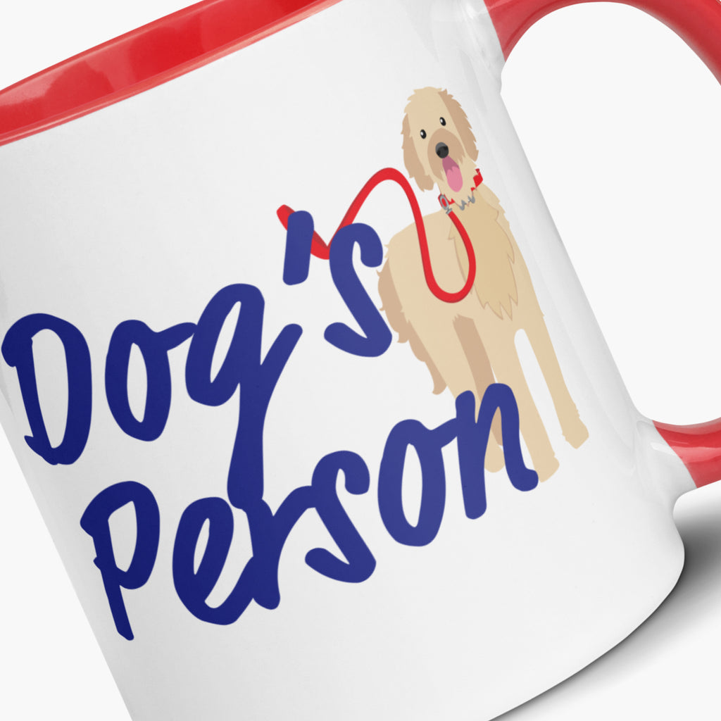Mug with a dog illustration and 'Dog's Person' text on a white background