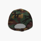 Camouflage-patterned cap on a white background