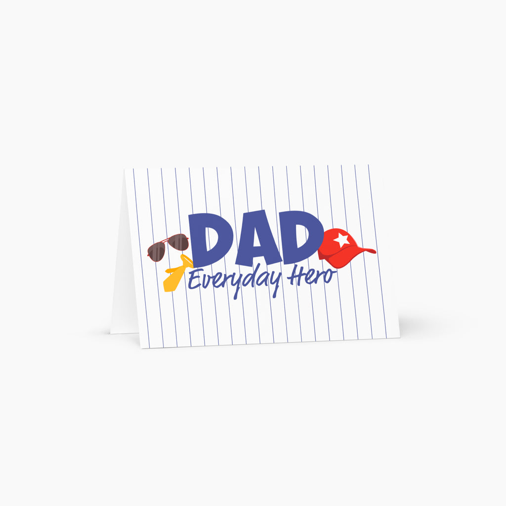 Card with 'DAD Everyday Hero' text and graphics on a white background