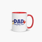 Mug with red handle and interior featuring 'Dad Everyday Hero' text and colorful flowers on a white background