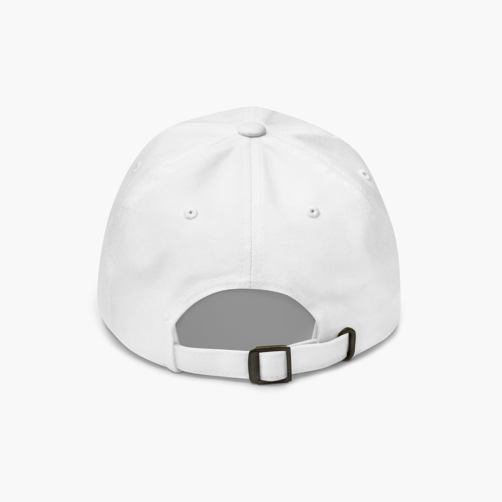 White baseball cap back with a buckle on a white background