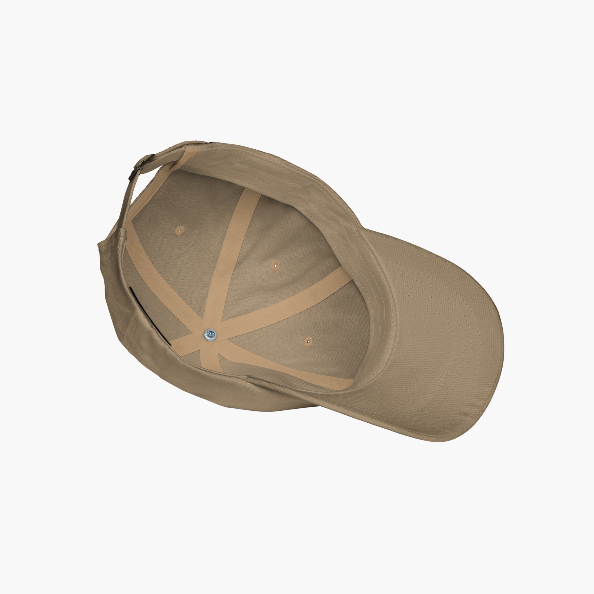 Khaki baseball cap underside on a white background