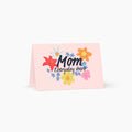 Card with floral design and text 'Mom Everyday Hero' on a pink background