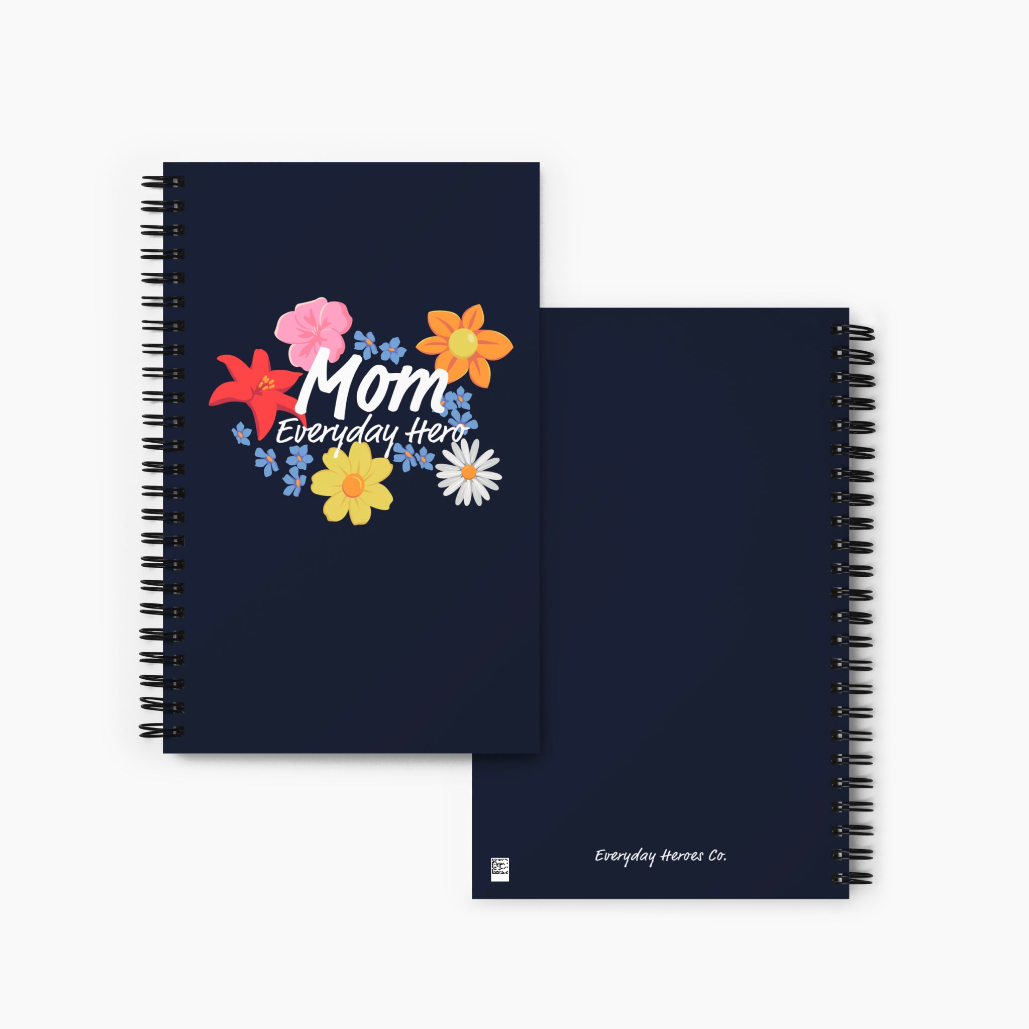 Front and Back covers of  spiral notebooks with floral-mom-themed cover design on a white background
