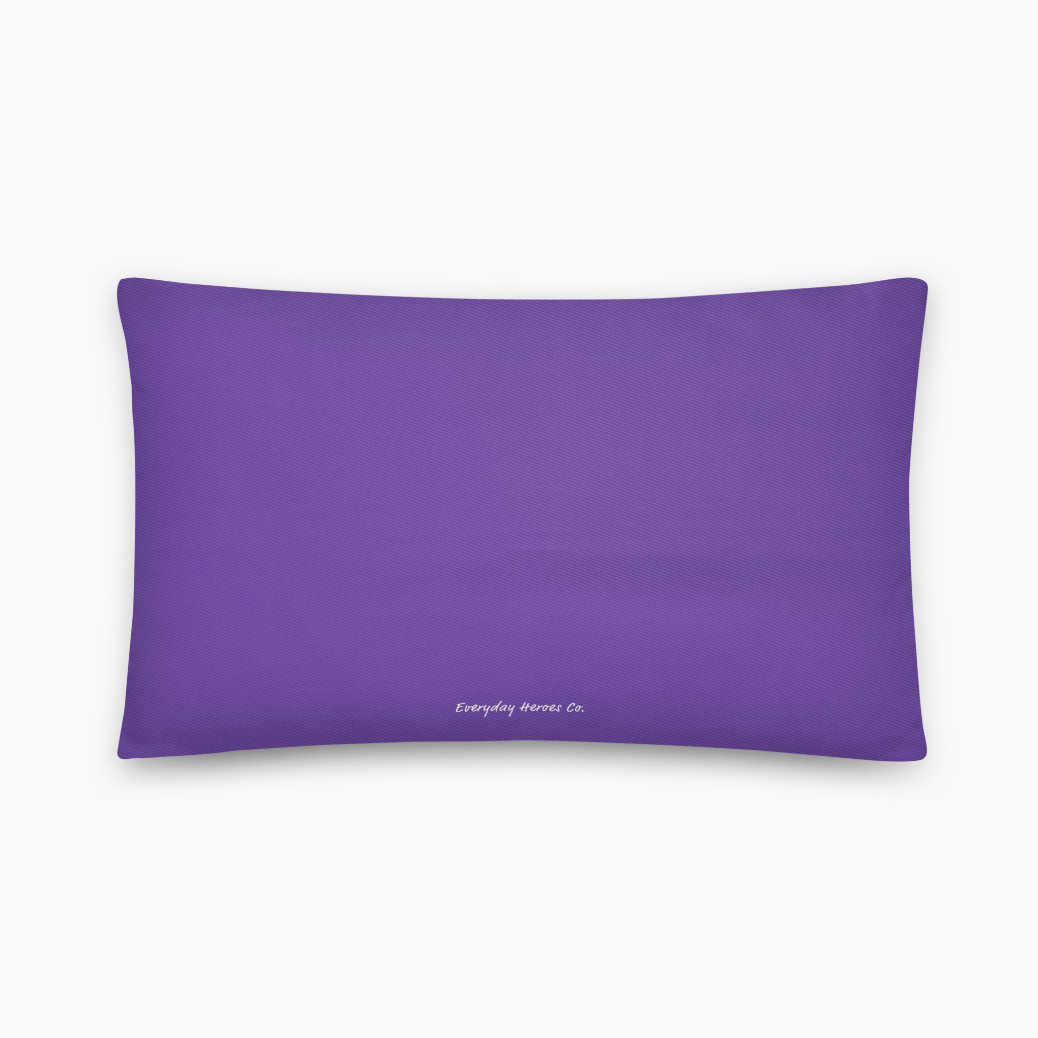 A rectangular purple throw pillow with a small white 'Everything Horres Co' logo printed at the bottom center, shown on a clean light grey background.