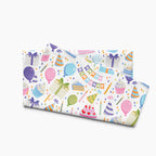 Cloth kitchen hand towel with birthday-themed pattern on a white background