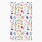 Cloth kitchen hand towel with birthday-themed pattern on a white background