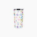 Tumbler with a colorful birthday-themed pattern on a white background
