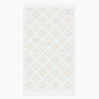 White back of Cloth kitchen hand towel with green garden-themed pattern on a white background