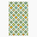 Cloth kitchen hand towel with green garden-themed pattern on a white background