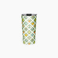 Tumbler with a green garden lattice fence pattern on a white background