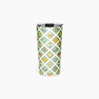 Tumbler with a green garden lattice fence pattern on a white background