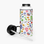 Dad-themed patterned water bottle with a straw on a white background