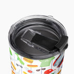Tumbler with a colorful dad-themed pattern on a white background