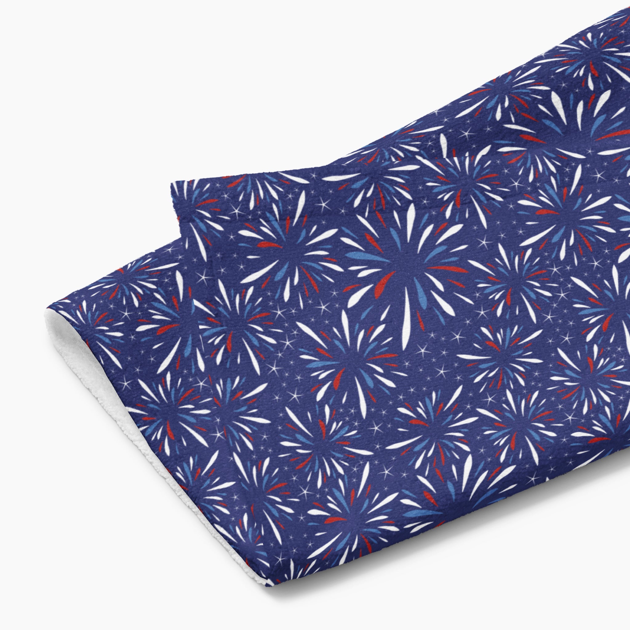 Cloth kitchen hand towel with firework pattern on a white background