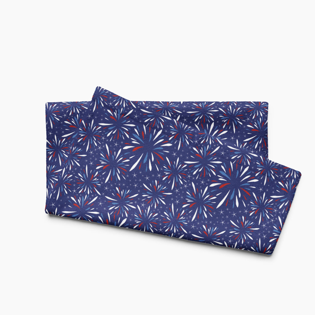 Cloth kitchen hand towel with firework pattern on a white background