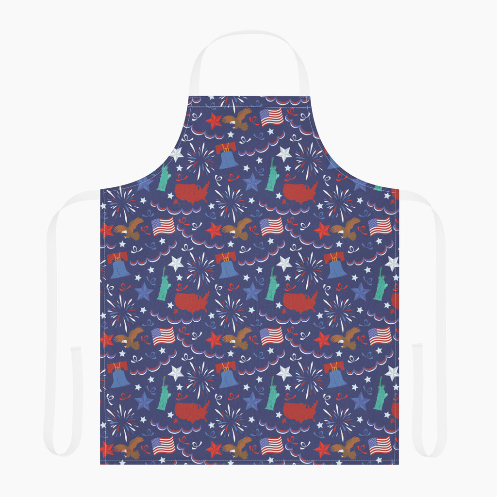 Apron with a blue patriotic pattern on a white background
