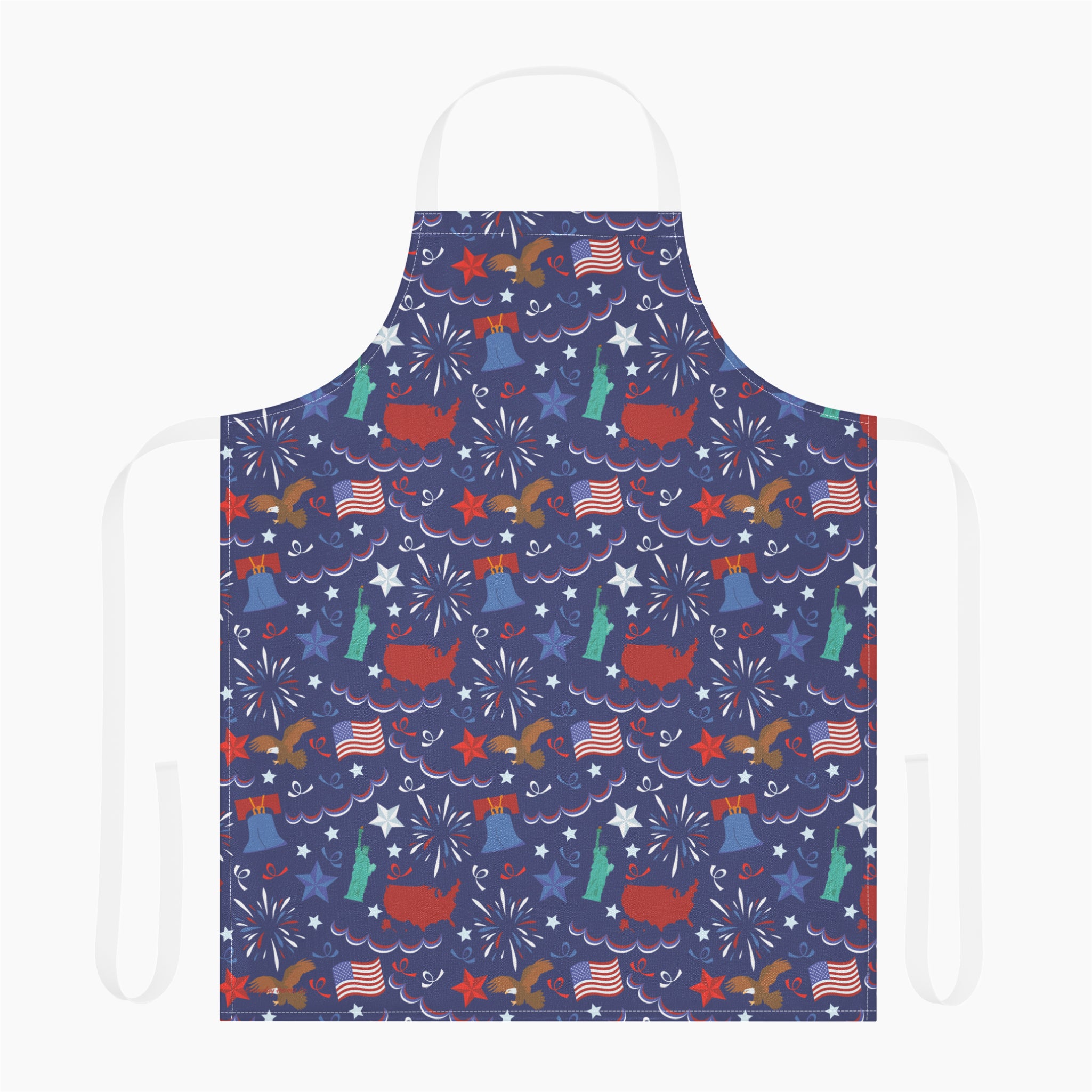 Apron with a blue patriotic pattern on a white background