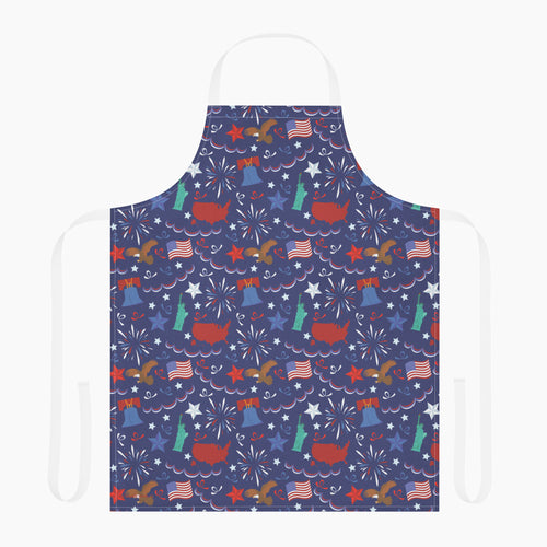 Apron with a blue patriotic pattern on a white background