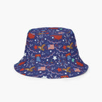 Reversible bucket hat with custom printed patriotic design on a white background