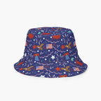 Reversible bucket hat with custom printed patriotic design on a white background