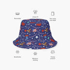 Reversible bucket hat with custom printed patriotic design on a white background