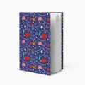 Hardcover journal with patriotic symbol patterned cover design and lined pages on a white background