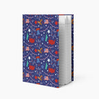 Hardcover journal with patriotic symbol patterned cover design and lined pages on a white background