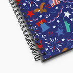 Spiral Notebook exterior, close-up with patriotic-symbol-themed pattern on a white background