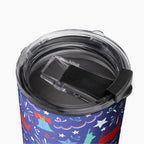 Tumbler with a blue patriotic-symbol pattern on a white background