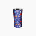 Tumbler with a blue patriotic-symbol pattern on a white background