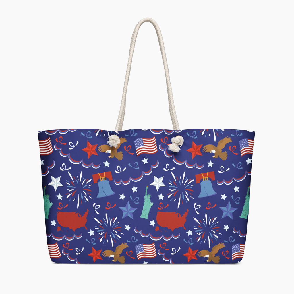 Tote bag with patriotic symbol pattern on a white background