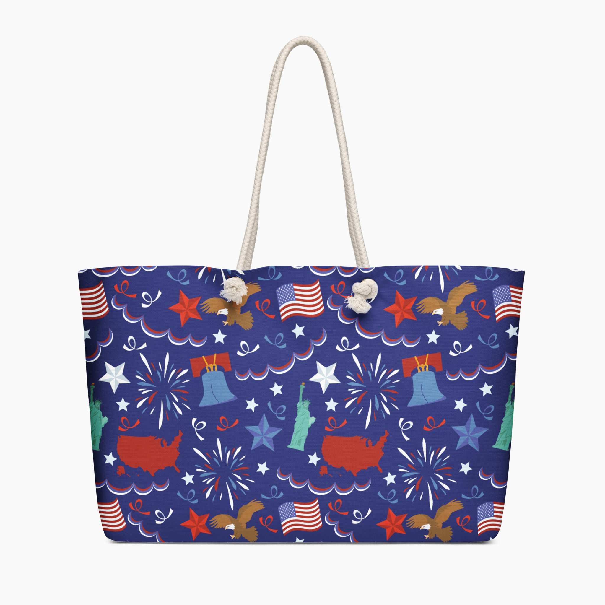 Tote bag with patriotic symbol pattern on a white background