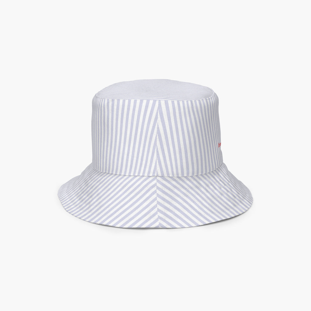 Blue and white striped bucket hat interior on a white background