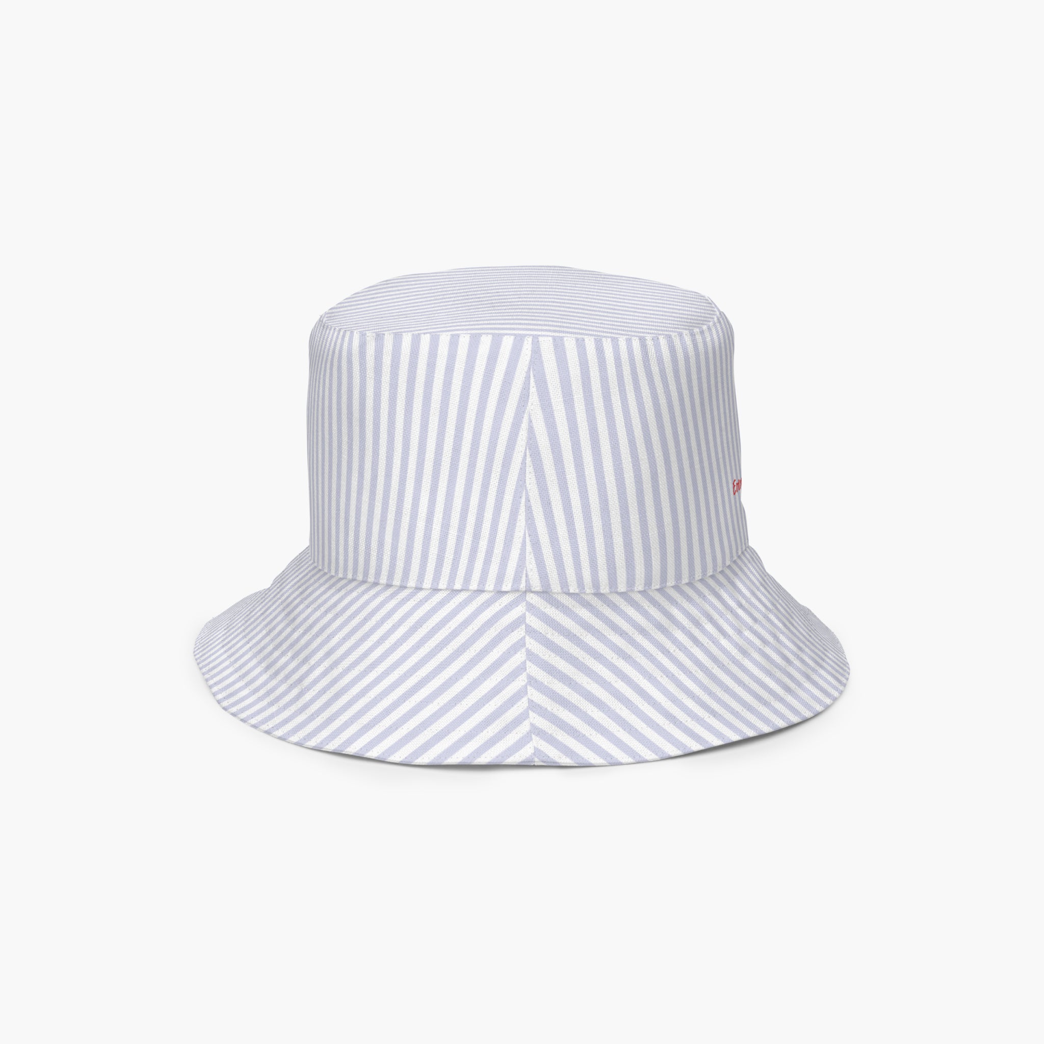 Blue and white striped bucket hat interior on a white background