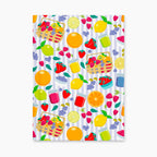 Hardcover journal with summer fruit patterned front cover design on a white background