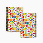 Front and Back covers of  spiral notebooks with summer-fruit-themed cover design on a white background